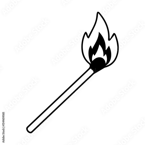 Silhouette of a burning matchstick with visible flame, isolated on white background, perfect for fire safety, ignition concept, survival themes, symbolic visuals, or minimal art

