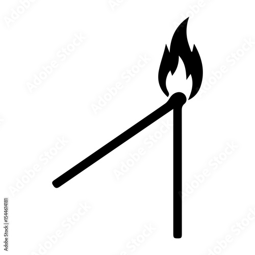 Silhouette of a burning matchstick with visible flame, isolated on white background, perfect for fire safety, ignition concept, survival themes, symbolic visuals, or minimal art

