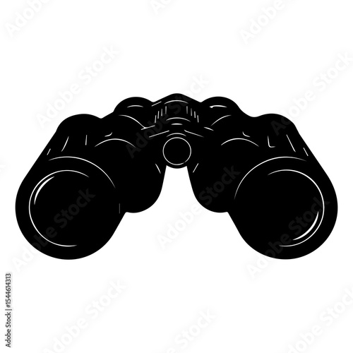 Silhouette of binoculars isolated on white background, perfect for exploration, adventure, surveillance, travel visuals, wildlife observation, military, scouting, or outdoor themes

