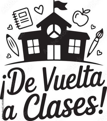 Back to School Spanish Typography Silhouette Vector, De Vuelta a Clases Typography Silhouette