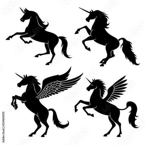 Unicorn Silhouettes Collection Vector Set