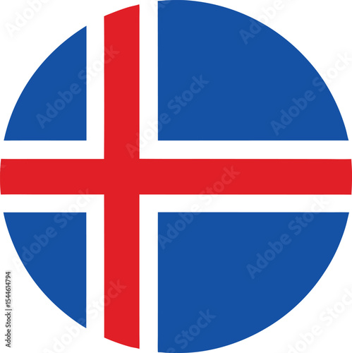 iceland flag icon in circular shape, nordic cross symbol, vector national design

