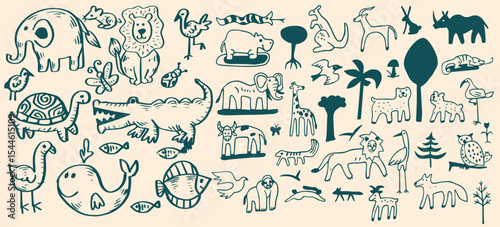 Hand-Drawn Animal and Nature Doodle Set