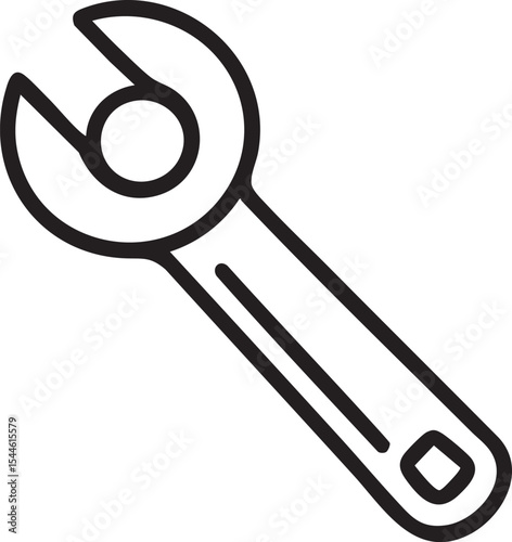Simple Line Art Illustration of a Wrench Tool for Mechanics and Home Improvement Projects Isolated on White