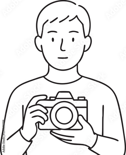 Simple Line Art of a Photographer Holding a Camera Ready to Capture the Perfect Moment black