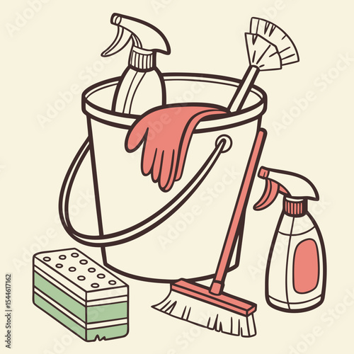 hand drawn vector illustration of a cleaning supplies