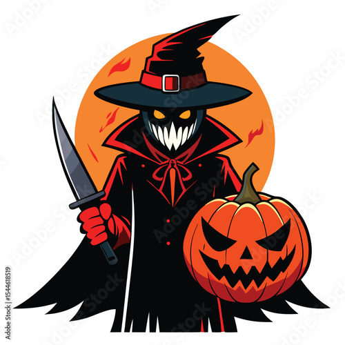 halloween pumpkin with witch hat
