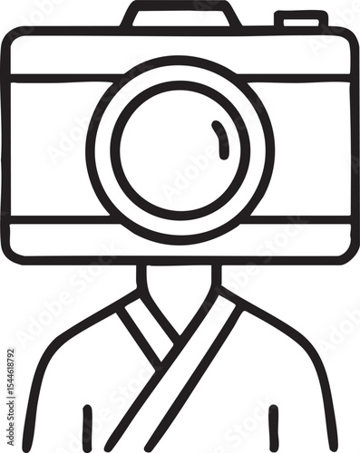 Abstract Camera Headed Figure in Black and White Outline Style Creative Photography Concept Minimalist Design minimalist