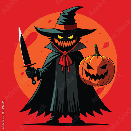 halloween witch with pumpkin