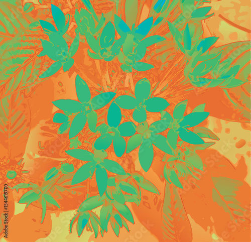 Retro Floral Pop Art, Vibrant Flower Poster, Tropical Orange Garden, Psychedelic Leaf Pattern, Green Flower Abstract, Neon Botanical Print, Bold Nature Illustration, Modern Floral Art, Warm Tone Plant