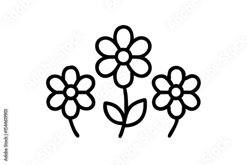 Flower icon set, line art and outline vector icon