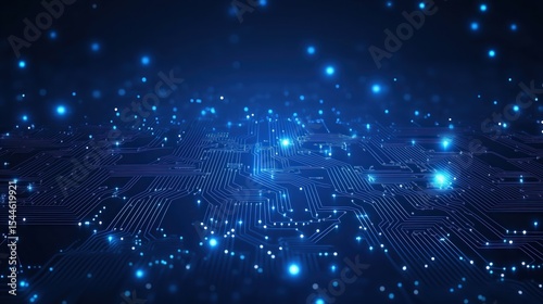 Dark Blue Technological Background Featuring Circuit Board Elements and Glowing Dots, Illuminating the Future and Innovation Path of AI Technology Concept