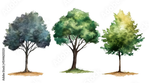 Set of trees watercolor on white background


