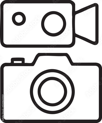 Iconic Representation of Photography and Videography Camera and Camcorder Outlines Stacked Vertically in a Minimalist Style