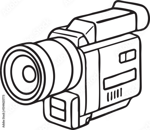 Retro Camcorder Outline Illustration A Classic Video Recording Device in Simple Black and White Style black