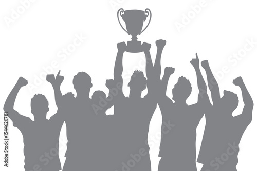 Silhouetted champions unite, lifting the trophy as confetti rains. A powerful visual of triumph and glory, perfect for sports brochures, wallpapers, and victory-themed campaigns