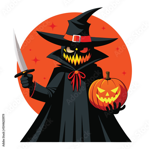 halloween pumpkin with witch hat
