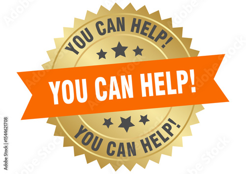 you can help. you can help round orange and gold label isolated on transparent background