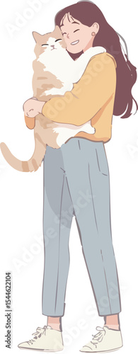 A girl is hugging a pet cat with affection. suitable for cover elements. illustration of pets and pet boarding places