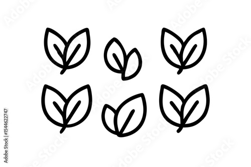 Leaf icon set, line art and outline vector icon