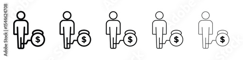 Man with weight debt icon filled flat sign concept for web design.