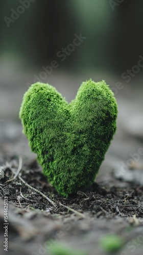 Heart-shaped moss in the forest evokes Earth Day spirit, embracing natures quiet whispers and hidden green sanctuary