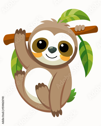Adorable Sloth Hanging on Branch Design perfect for kids apparel logos branding cute animal character rainforest wildlife jungle theme photo