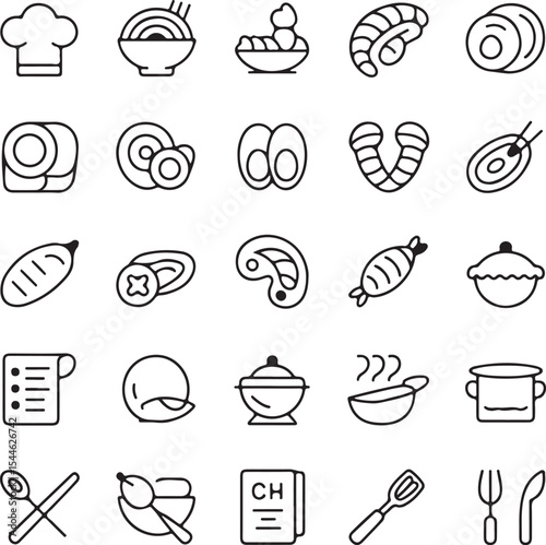 Restaurant Food and Dining Line Art Icons Set