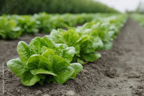 Emerald Romaine rows bask under an overcast sky, whispering of Earth Day sustainability and verdant garden folktales