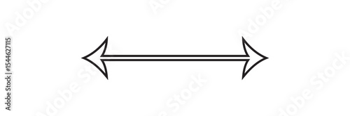 Horizontal dual thin long straight double ended arrow. Contour isolated vector image on white background. Vector illustration. Eps file 105.