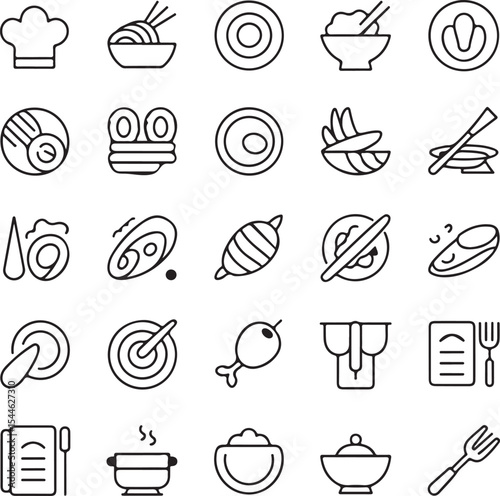 Restaurant Food and Dining Line Art Icons Set
