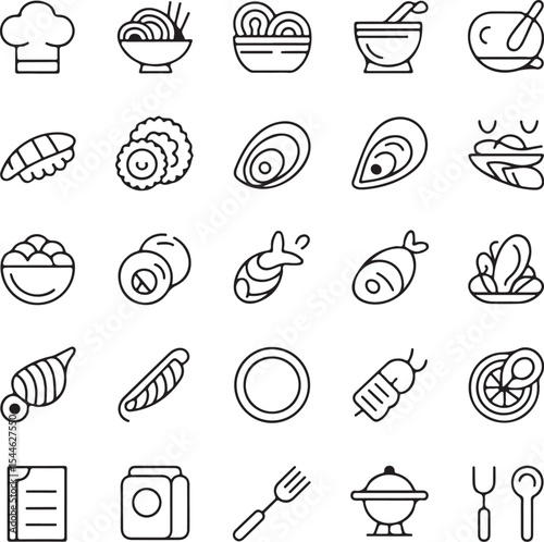 Restaurant Food and Dining Line Art Icons Set
