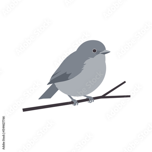 Stylized Gray Bird Perched on a Dark Brown Branch with Simple Design.