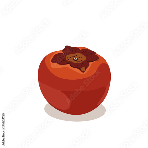 Stylized Persimmon Fruit with Dark Brown Calyx and Subtle Shadow.