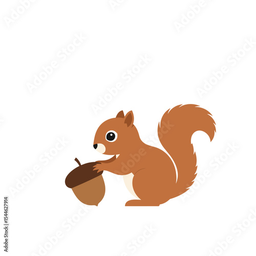 Cute Cartoon Squirrel Holding an Acorn.
