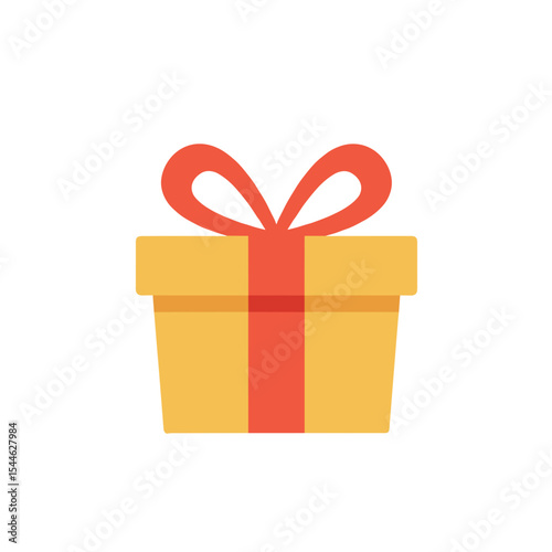 Festive Yellow Gift Box with Red Ribbon Bow.