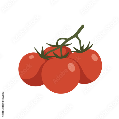 Vibrant Cluster of Ripe Tomatoes on a Green Stem Freshly Picked.