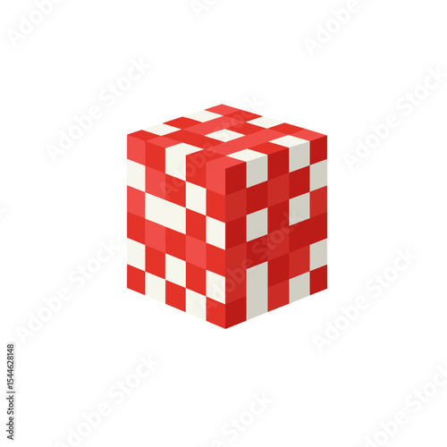 Pixelated Red and White Checkered Cube Design.