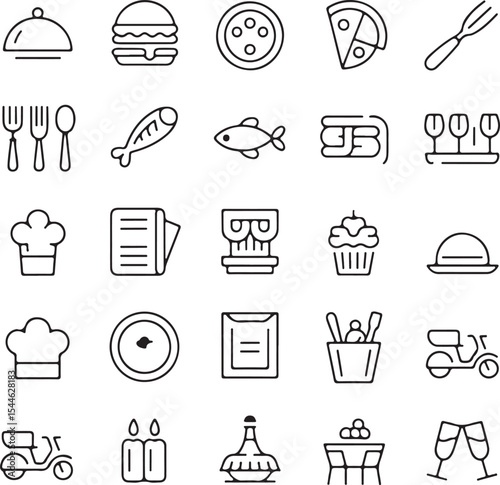 Restaurant Food and Dining Line Art Icons Set