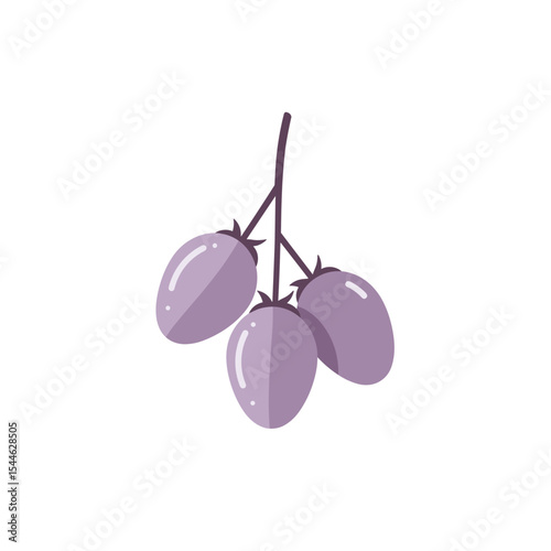 Stylized Illustration of Three Purple Berries on a Branch with Simple Design.