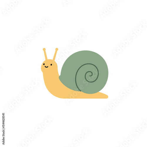 Cheerful Cartoon Snail with Green Shell and Smiling Face.