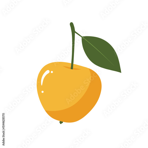 Vibrant Yellow Apple with Fresh Green Leaf.