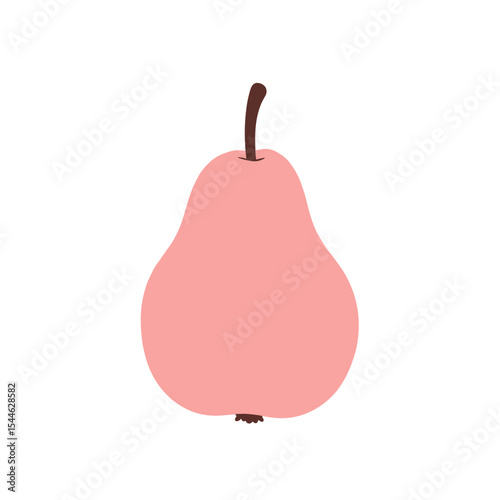 Stylized Pink Pear with Brown Stem and Sepal Isolated Fruit Illustration.