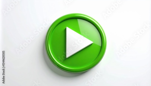 Green 3D Play Button Icon: Rendered green circle with a white play symbol. Interface element concept.
