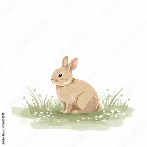 Gentle Brown Bunny in Spring Meadow.