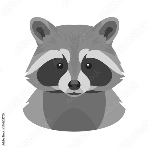 Cute Gray Raccoon Portrait in Simple Style.