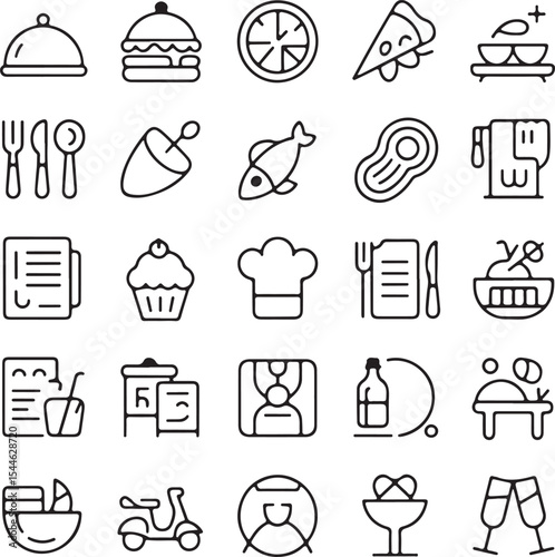 Restaurant Food and Dining Line Art Icons Set
