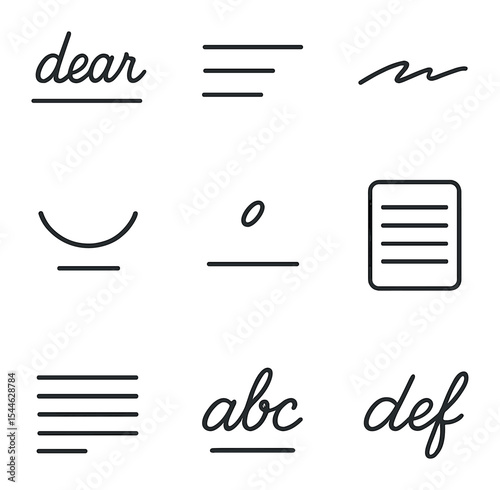 Handwritten Letter Icons. Flat icon set of handwritten letter elements: salutation header, address format,