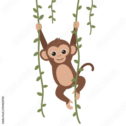 Playful Monkey Swinging on Lush Vines.