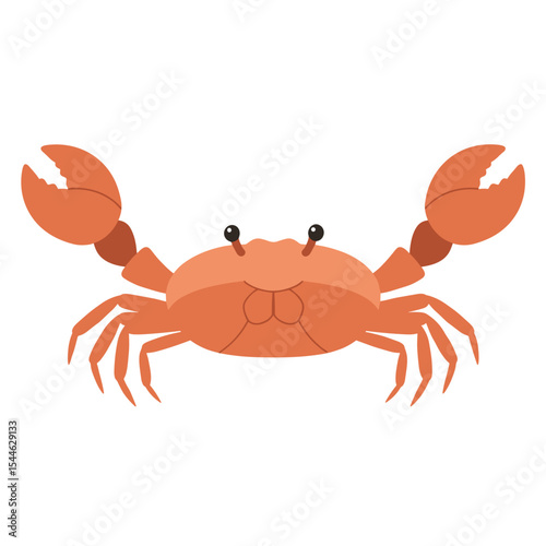 Cartoon Crab with Raised Claws and Googly Eyes Orange Crustacean Illustration.